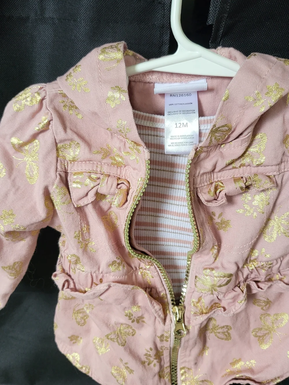 TWIN GIRL SET- Gold Foil Pink Hooded Jacket - Girls 12M - Picture 6 of 10
